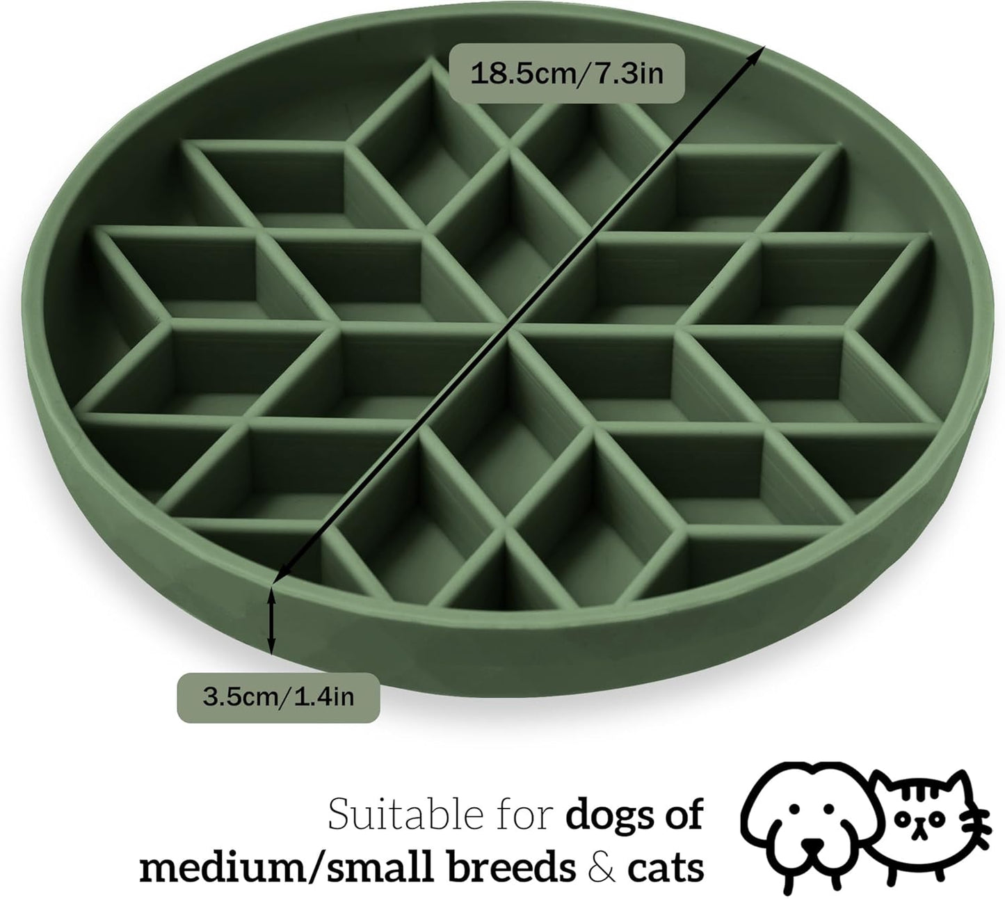 OHMO Slow Feeder Dog Bowls(Camo Green, 7.3") for Medium Small Large Breeds,Non-Slip Slow Feeder Cat Bowl with Suction Cup, Durable Food-Grade Silicone, Anti-Chocking and Anti-Bloat