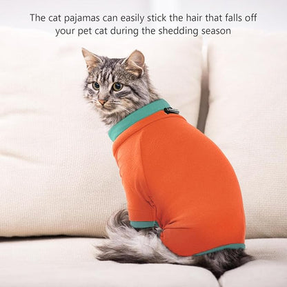 Sticky Cat Clothes Stretchy, Sphynx Hairless Sweater & Pajamas for Cats only, Soft Cat Onesie for Cats After Surgery Female Male & Hair Loss Prevention, Orange M