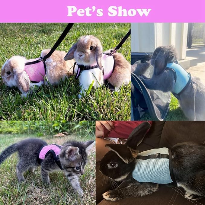 Bunny Harness and Leash Set, Rabbit Vest Hamster Leash Mesh Eescape Proof Walking Training for Small Animal Pets Bunnies Squirrel Ferret,Pink L