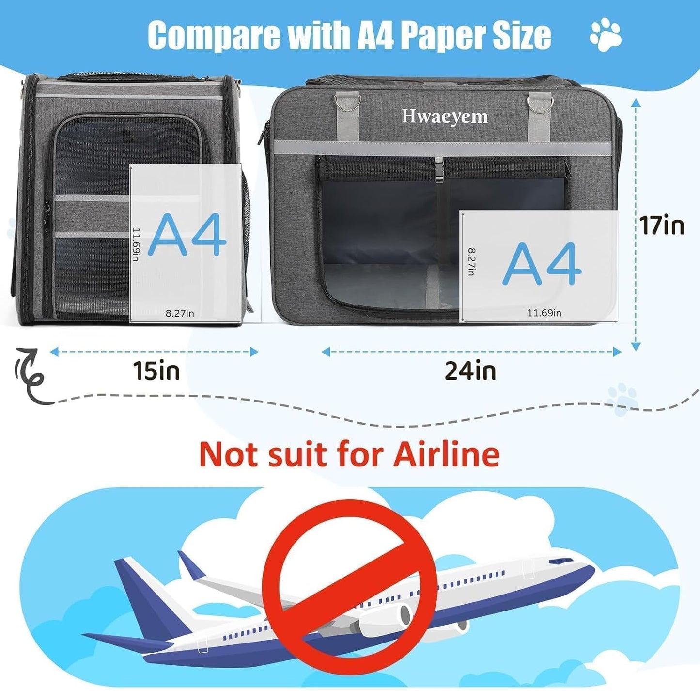 Extra Large Pet Cat Carrier with Wheels, Rolling Pet Carrier for 2 Cats or Medium Dog, 24" X 15" X 17" Portable Dog Cat Crate for Large Cat, Support up to 40 Lbs, Grey