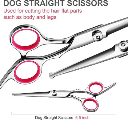 Professional Dog Grooming Scissors Kit, Titanium Coated Dog Scissors for Grooming, Grooming Shears Kit for Dogs Cat At Home (Pink 5 in 1)