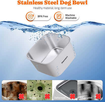 Dog Water Bowl No Spill, 4.5L Stainless Steel Dog Floating Bowl, Slow Water Bowl for Dog with Filter, Non-Slip Base, No Splash Water Bowl for Medium Large Messy Drinkers White