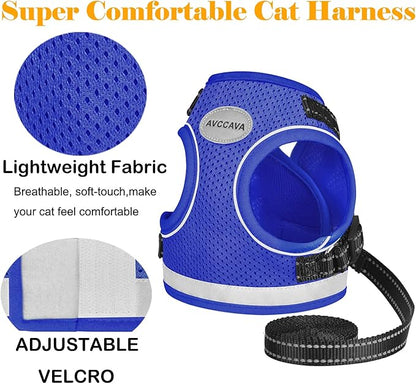 Cat Harness and Leash for Walking, Kitten Escape Proof Harnesses, Adjustable Reflective Puppy Harness with Leashes Set, Easy Adjustable Soft net Breathable Pet Safety Vest