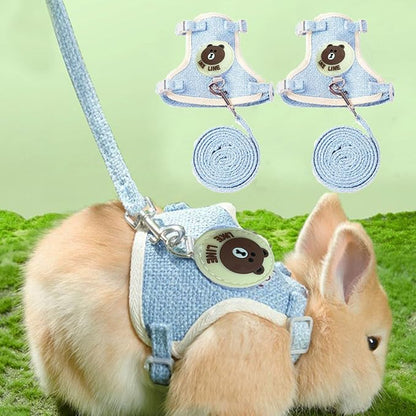 Rabbit Harness and Leash Set 2 Pieces Adjustable Bunny Harness Leash Ferret Harness Guinea Pig Harness Ferret Leash for Small Pets Walking Outdoor (Blue, Small)
