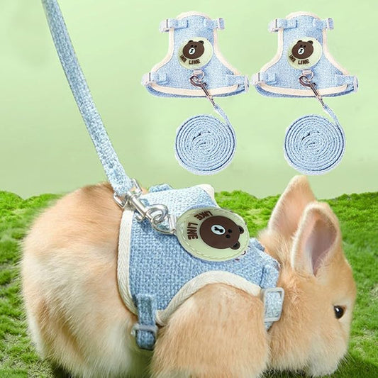 Rabbit Harness and Leash Set 2 Pieces Adjustable Bunny Harness Leash Ferret Harness Guinea Pig Harness Ferret Leash for Small Pets Walking Outdoor (Blue, Small)