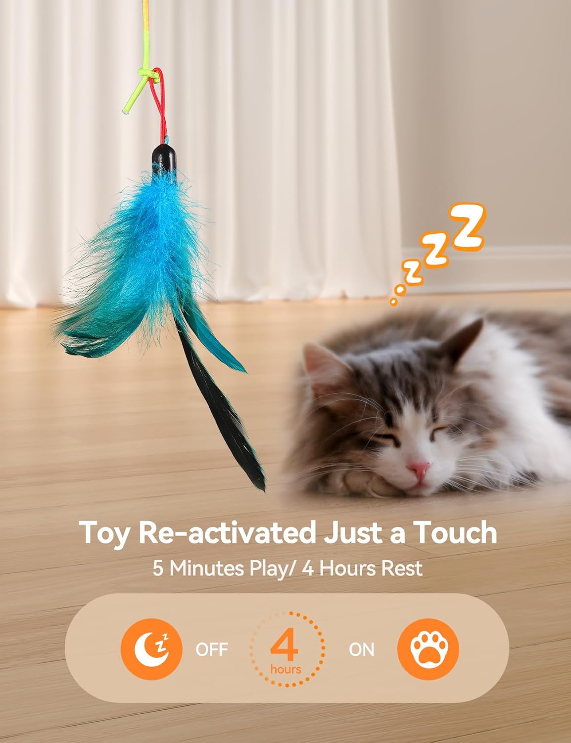 FEELNEEDY Laser Cat Toys for Indoor Cats, Interactive Cat Toy LED Light Hanging, Cats Wand Toy Feather, Feather & Mouse for Bored Adult Kitten Exercise, White