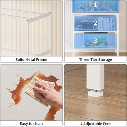 APPLOYN 40-50 Gallon Fish Tank Stand, Aquarium Stand with 3-Tier Storage Shelf, Heavy Duty Metal Frame for Turtle Reptile Terrarium Tank Stand, for Living Room, Office, 36.6" L x 18.9" W x 31.5" H, White