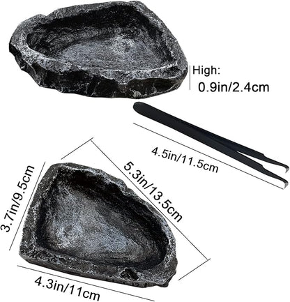 Reptile Feeding Dish 2 Pack Food Dish with Breadworm Feeding for Dragon Leopard Gecko Lizard Spider Scorpion Chameleon (2 Pcs, Deep Color)