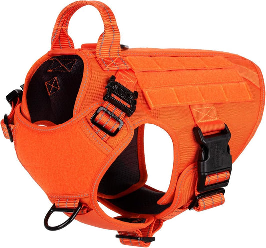ICEFANG Tactical Dog Harness, Medium Size,2X Metal Buckle,Working Dog MOLLE Vest with Handle,No Pulling Front Leash Clip,Hook and Loop Panel (Orange,M (Pack of 1))