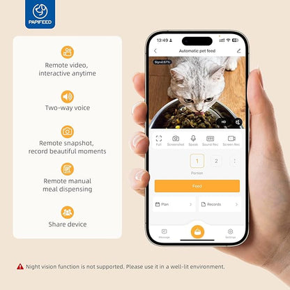 PAPIFEED Automatic Cat Feeder with Camera, ‌Adjustable Angle 2.4G WiFi Pet Feeder，3.5L/15 Cup Timed Dispenser,Timed Feeder for Remote Feeding with Stainless Steel Bowl up to 10 Meals Per Day with APP