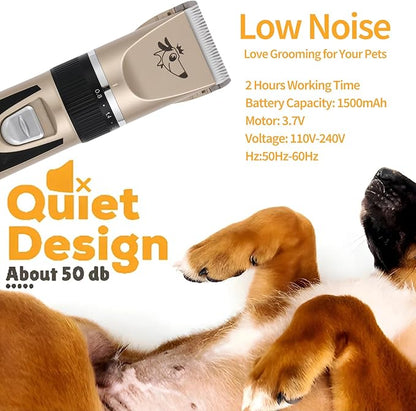 Aovdy Dog Clippers Grooming Kit Dog Shaver Clippers Hair and Paw Electric Cleaning Hair Clippers Set for Dogs Cats Rabbit (Gold, Scissor Set+Foot Shaving Blade)