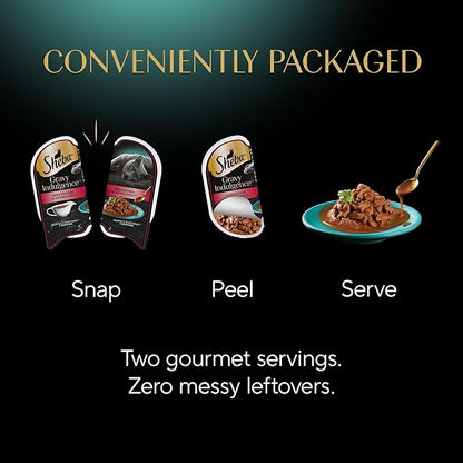 Sheba Gravy Indulgence Adult Wet Cat Food Beef Entree in Extra Gravy, 2.6 oz. Twin-Pack Trays (24 Count, 48 Servings)