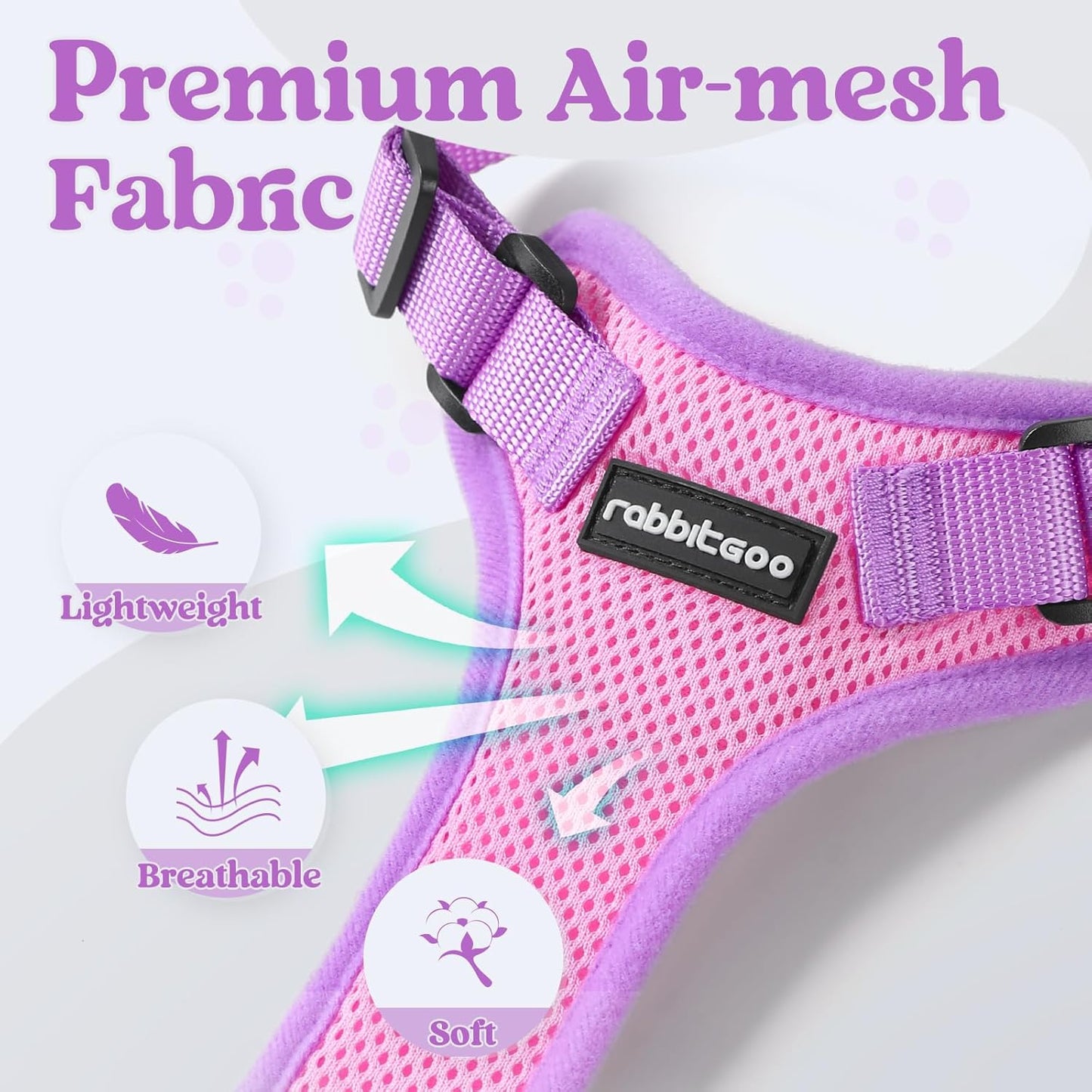 rabbitgoo Cat Harness and Leash Set, Escape Proof Soft Adjustable Vest Harnesses for Outdoor Walking, Easy Control Breathable Kitten Jacket with Reflective Strips, Pink & Purple, XXS