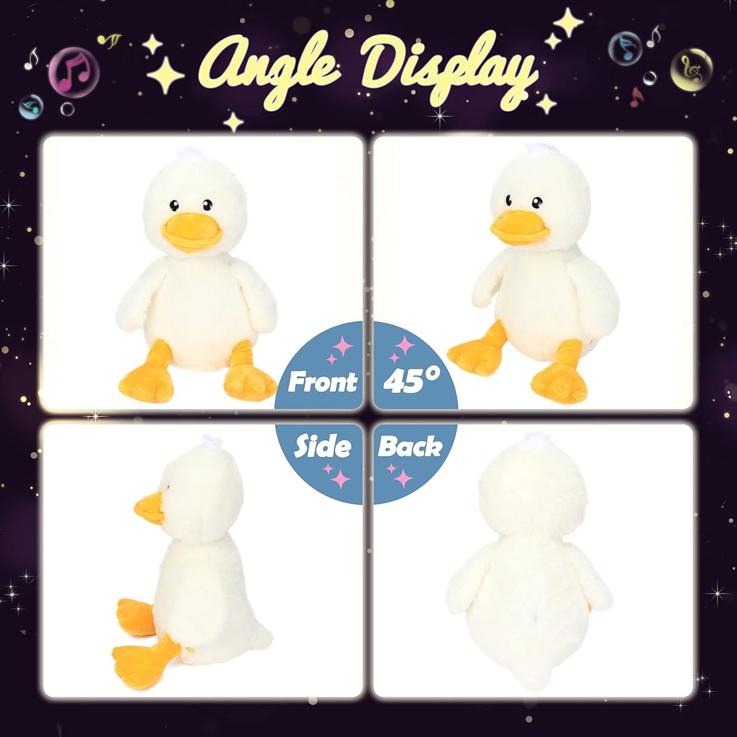 Hopearl LED Musical Stuffed Duck Light up Singing Duckling Plush Toy Adjustable Volume Lullaby Animated Soothe Birthday Gifts for Kids Toddler Girls, White, 11''