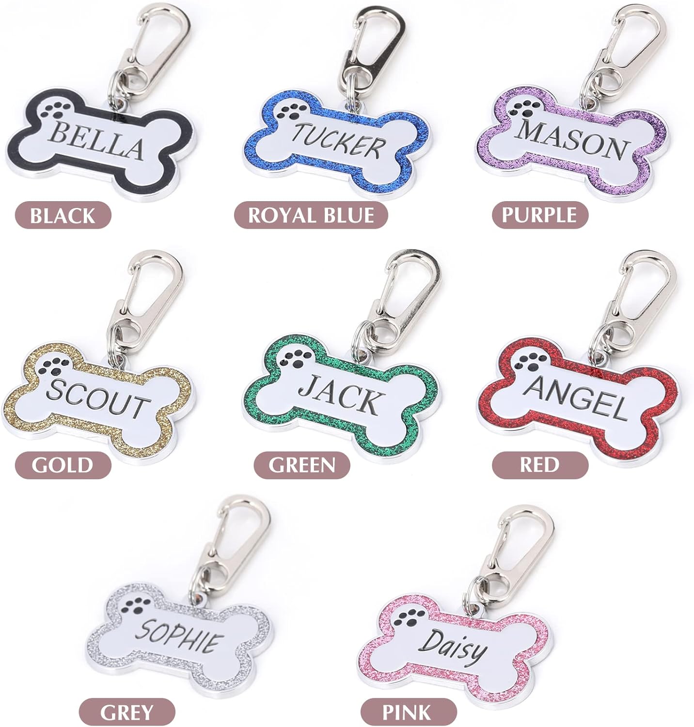 Personalized Stainless Steel Pet ID Tags with Glittery Bone Design - DEEP Engraved Dog Tags Engraved for Pets Customized with 5 Lines Dogs and Cats Pets