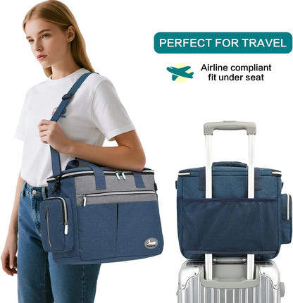 Dog Travel Bag for Pet Kit for Supplies with 2 Food Storage Containers 2 Collapsible Bowls 1 Feeding Mat 1 Dog Treat Pouch 7-Piece Set Perfect Road Trips Camping Weekend Doggy Gift, Navy Blue