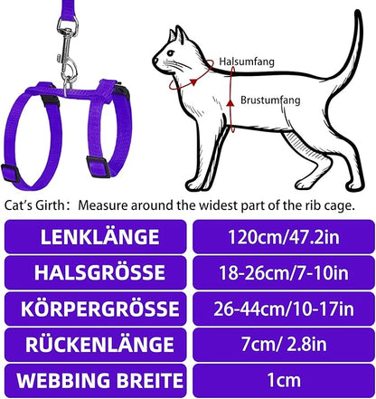 PUPTECK Adjustable Cat Harness and Leash Set Escape Proof Kitten Strap Collar for Walking Travel, Purple