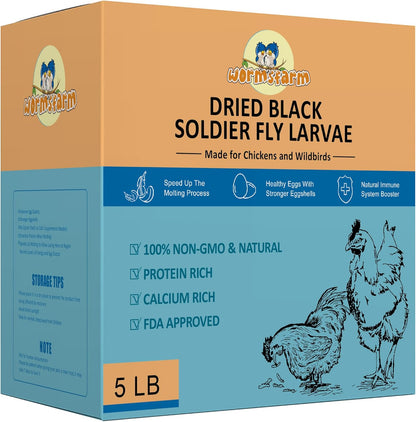5LB Dried Black Soldier Fly Larvae Treat for Chicken More Calcium Than Mealworms,for Laying Hen,Wild Birds (5 Pound)