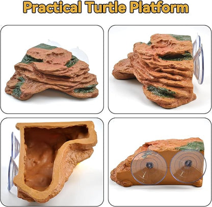 PINVNBY Turtle Basking Platform with 2 Pcs Suction Cups,Resin Turtle Dock Floating Ramp Resting Area Habitat Aquarium Ornament Tortoise Climbing Accessories for Tortoises Frogs(L)