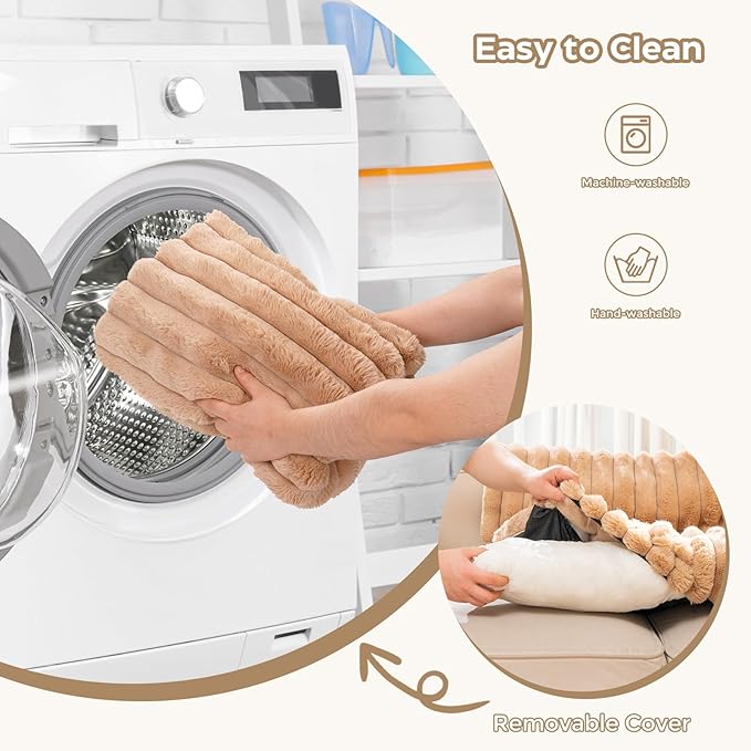 Avont Dog Bed Mat for Couch, Warm Fluffy Calming Sofa Topper Furniture Protector for Small Medium Large Dogs Cats with Removable Washable Cover -Brown(L)