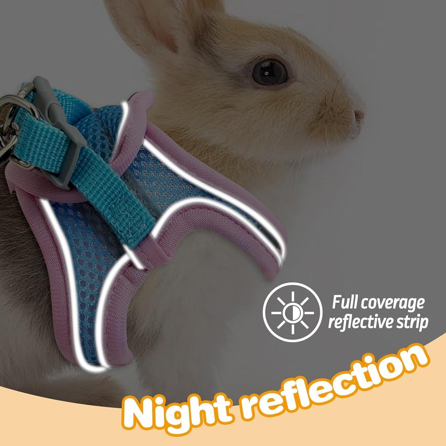 PINVNBY 2 Pack Bunny Hsrness and Leash Set Adjustable Rabbit Harness with Reflective Strips Double Buckle Pet Vest Eescape Proof for Small Rabbit Kitten Puppy Walks Accessories (Pink Blue, S)