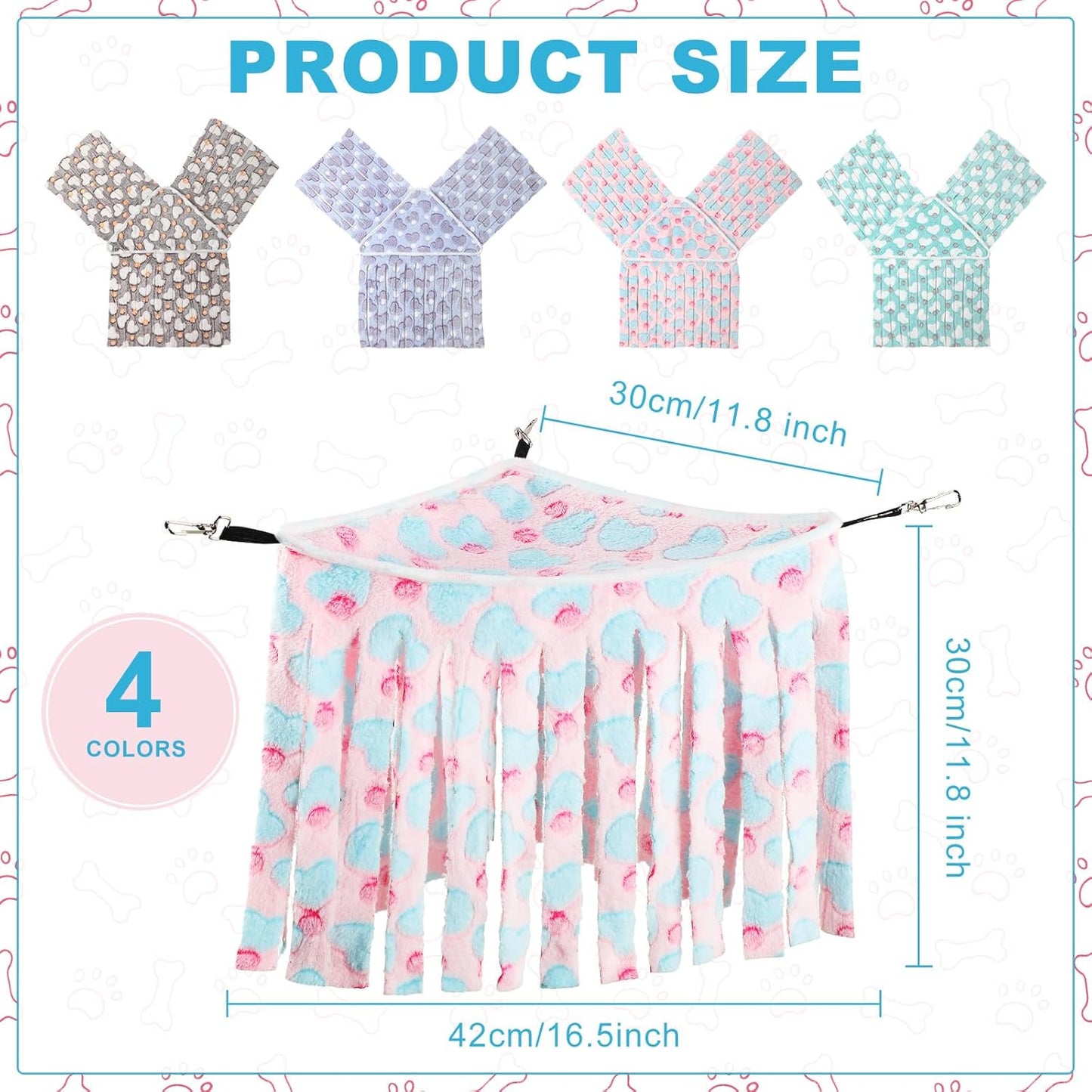 Huwena 4 Pcs Guinea Pig Hideout Heart Fleece Hideaway Toys Cage Accessories Small Animals Corner Triangular Hammock Hamster Ferret Playing Sleeping Bed for Hedgehog Bunny Chinchillas