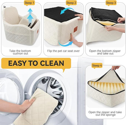 Dog Car Seat for Small Medium Dogs Up to 35lbs, Detachable Washable Soft Pet Booster Travel Bed for Front Seat with Safety Leash Belt (Beige, Medium)