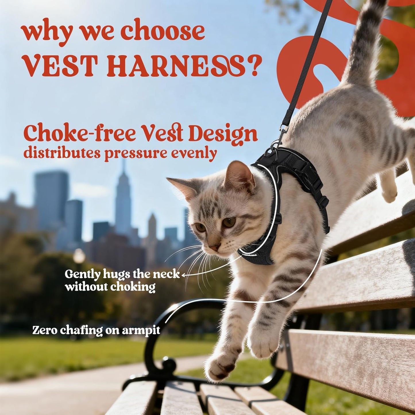 rabbitgoo Cat Harness and Leash for Walking, Escape Proof Soft Adjustable Vest Harnesses for Cats, Easy Control Breathable Reflective Strips Jacket, Black, XXS