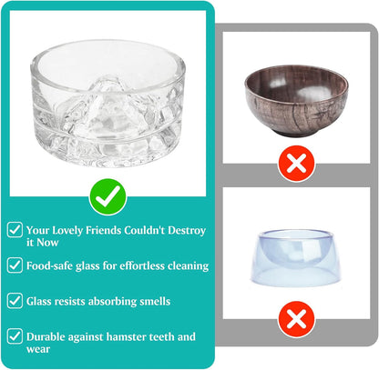 BNOSDM Hamster Food and Water Bowl Mountain Fuji Style Glass Drinking Dwarf Hamster Feeder Anti-Turning Dish for Syrian Hamsters Gerbils Mice Rats or Other Similar-Sized Pets (Transparent)