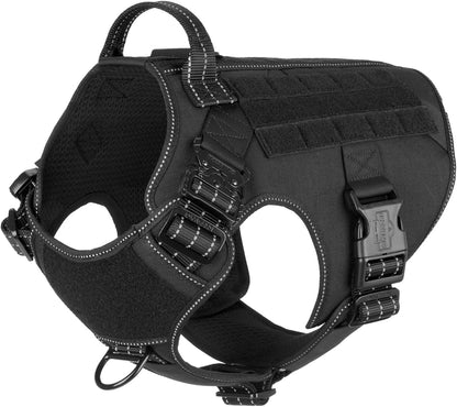 ICEFANG Tactical Dog Harness, X-Large Size,2X Metal Buckle,Working Dog MOLLE Vest with Handle,No Pulling Front Leash Clip,Hook and Loop Panel (Black,XL (Pack of 1))