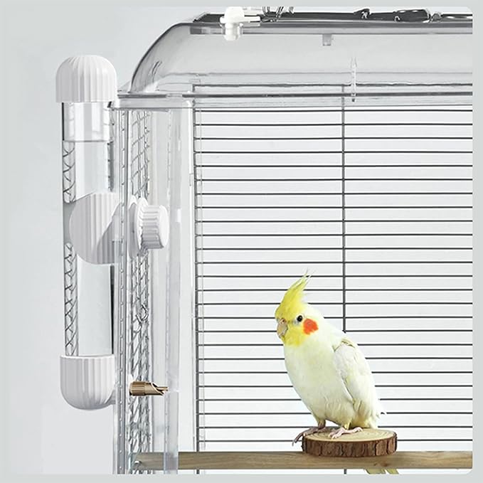 9.4 Fl Oz No Mess Bird Water Dispenser, Automatic Parrot Water Feeder with Spring Valve, Clear Cage Water Drinker for Parakeets Cockatiels Budgies Finch Lovebirds & Canary (White, 9.4 fl oz (280ml))