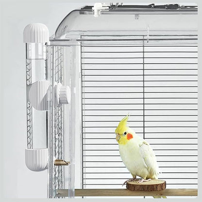 9.4 Fl Oz No Mess Bird Water Dispenser, Automatic Parrot Water Feeder with Spring Valve, Clear Cage Water Drinker for Parakeets Cockatiels Budgies Finch Lovebirds & Canary (White, 9.4 fl oz (280ml))