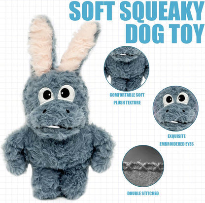 Squeaky Dog Toy Plush, Stuffed Crinkle Tug of War Dog Toy Keep Them Busy Pet Puppy Birthday Toy for Small Medium Large Dogs (Grey)