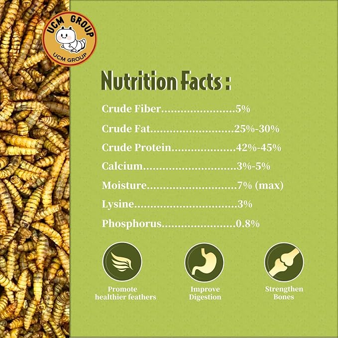 UCM Group 10LB Dried Black Soldier Fly Larvae for Chicken, Poultry, Wild Birds,100% Natural Non-GMO, No Additives, Treat, More Calcium Chicken Treats Than Mealworms