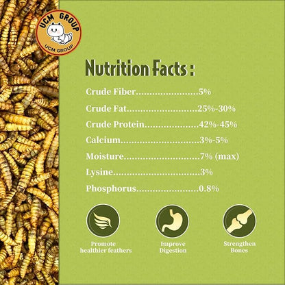 UCM Group 5LB Dried Black Soldier Fly Larvae for Chicken, Poultry, Wild Birds,No Additives, 100% Natural Non-GMO, More Calcium Chicken Treats Than Mealworms