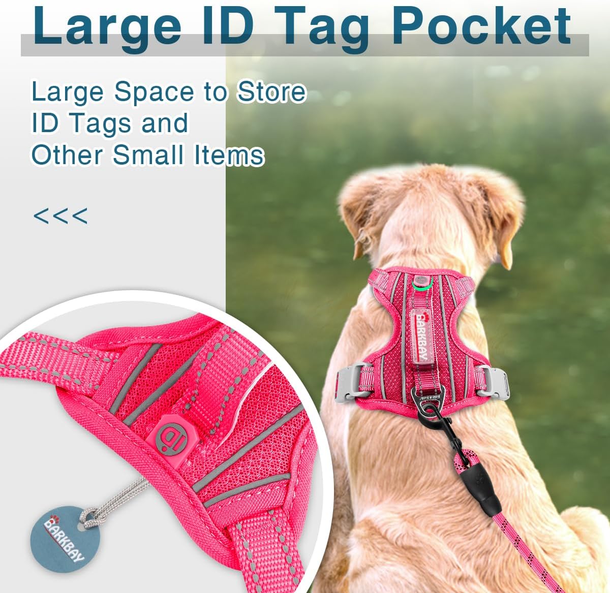BARKBAY Dog Harness No Pull with ID Tag Pocket - Heavy Duty, Reflective, Easy Control for Large Dogs(Pink,XS)