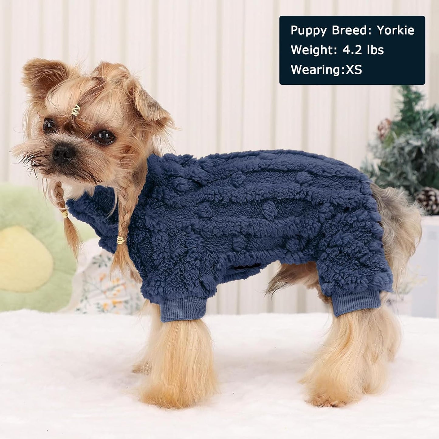 Dog Sweater for Small Dogs, XXS Dog Sweaters Turtleneck Doggie Pajamas Jumpsuits, Small Doggy Clothes Girl Boy, Cold Weather Puppy Onesie Outfits Yorkie Chihuahua Apparel,Dark Blue, XS