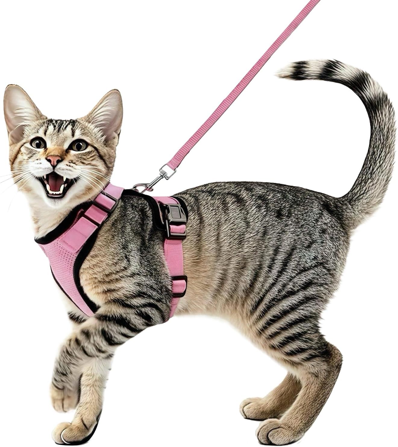 Cat Harness and Leash Set,Escape Proof Adjustable Cat Harness,Soft and Breathable Kitten Harness and Leash with Reflective Strips for Walking and Traveling (Pink, X-Small(3.3-8.9lb))