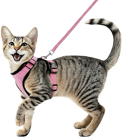 Cat Harness and Leash Set,Escape Proof Adjustable Cat Harness,Soft and Breathable Kitten Harness and Leash with Reflective Strips for Walking and Traveling (Pink, X-Small(3.3-8.9lb))