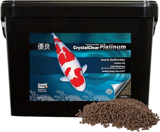 CrystalClear Platinum Fish Food, Premium Floating Pellets for Koi & Goldfish – Boost Growth, Color, and Wellness in Backyard Ponds & Water Gardens, 3mm Pellets, 17.6 Pounds