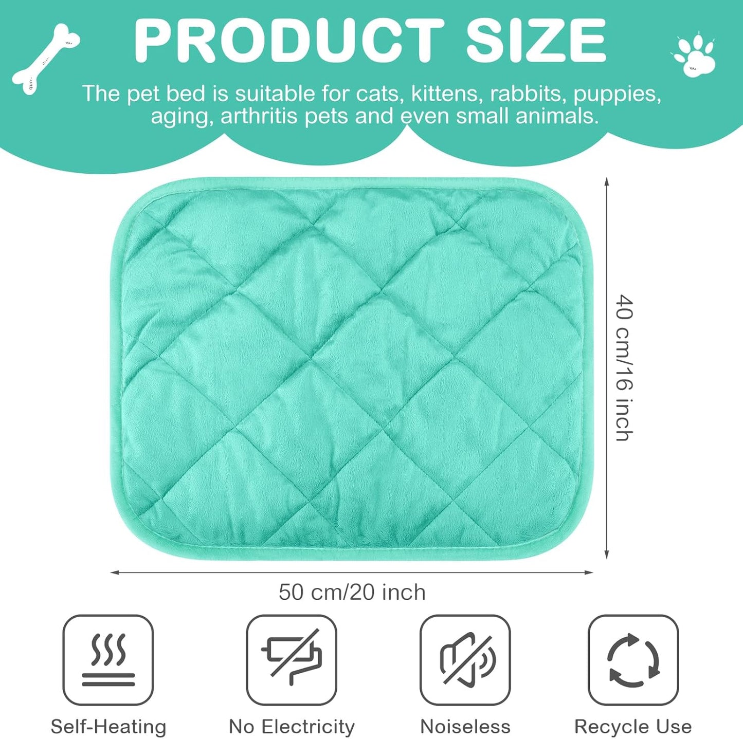 4 Pack Self Heating Cat Pad Self Warming Dog Mat Reflects Body Heat Extra Warm Thermal Pet Pad Washable Dog Cat Bed Crate Bed Mat Blanket (16 x 20 Inch,Mint Blue)