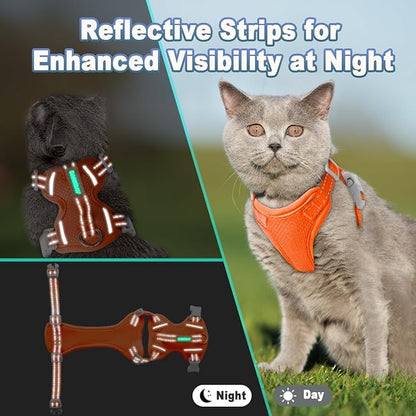 Cat Harness and Leash Set Escape Proof for Kitten Walking, Soft Adjustable Top Handle Vest Harnesses for Cats, Easy Control Breathable Reflective Small Medium Large, Orange, M