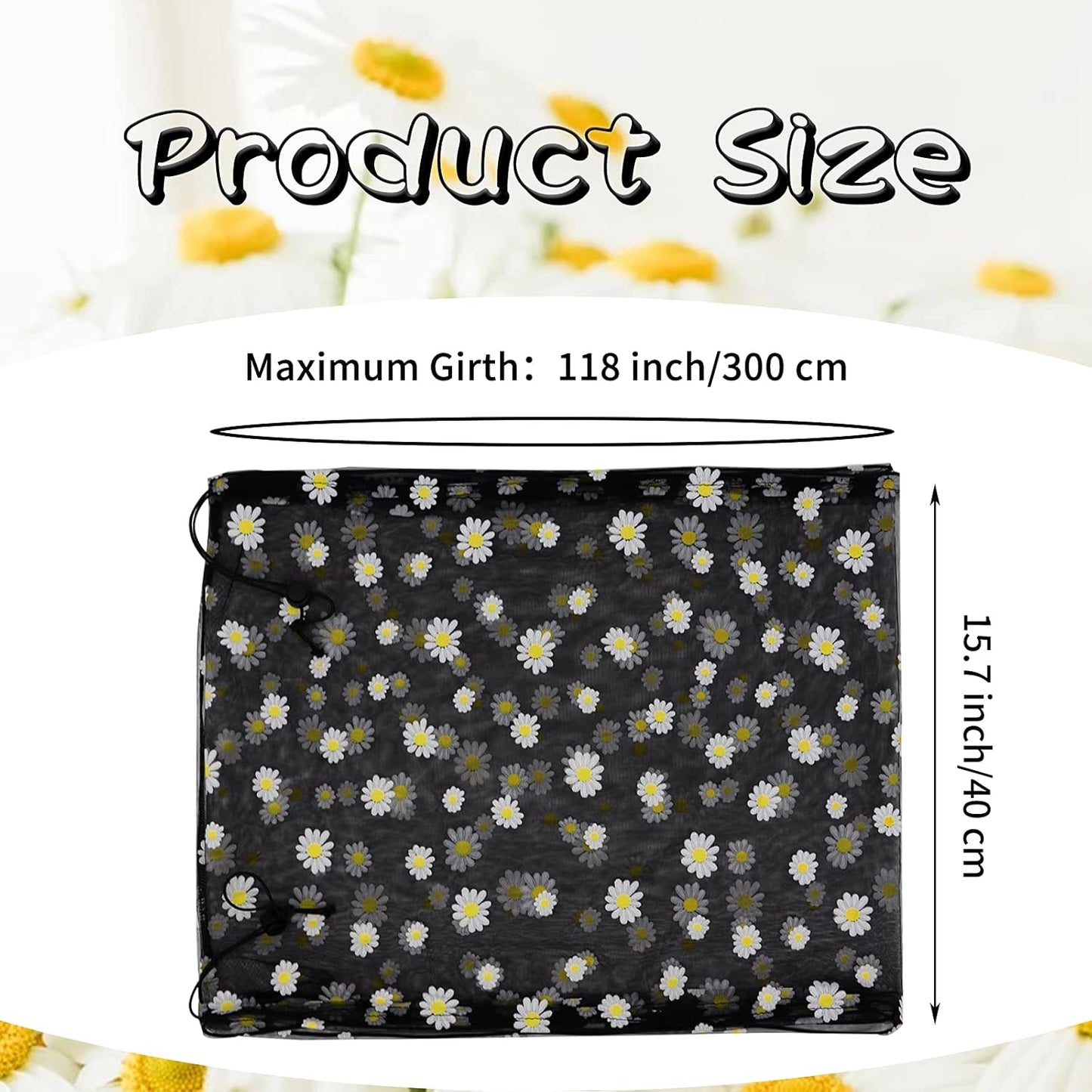 Daoeny Large Bird Cage Cover, Bird Cage Seed Catcher, Adjustable Soft Nylon Mesh Net with Daisy Pattern, Birdcage Cover Skirt Seed Guard for Parrot Parakeet Macaw Round Square Cages (Black)