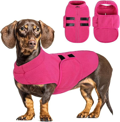 Queenmore Large Dog Sweater, Soft Fleece Vest Pullover Dog Jacket with Leash Hole, Warm Winter Dog Clothes Cold Weather Doggy Dachshund Sweaters for Large Dogs Cats Boy or Girl (Pink, L)
