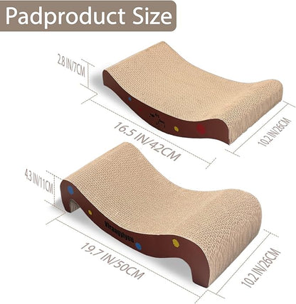 Cat Scratcher, Cat Scratching Board, Cat Scratcher Set, Scratch-Resistant Cat Scratching Post Large (20L X 4H in.) and Small (16.5L X 2.5H in.), Corrugated Cardboard