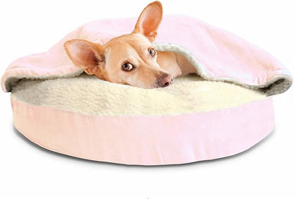 Furhaven 26" Round Orthopedic Dog Bed for Medium/Small Dogs w/ Removable Washable Cover, For Dogs Up to 30 lbs - Sherpa & Suede Snuggery - Blue, 26-inch