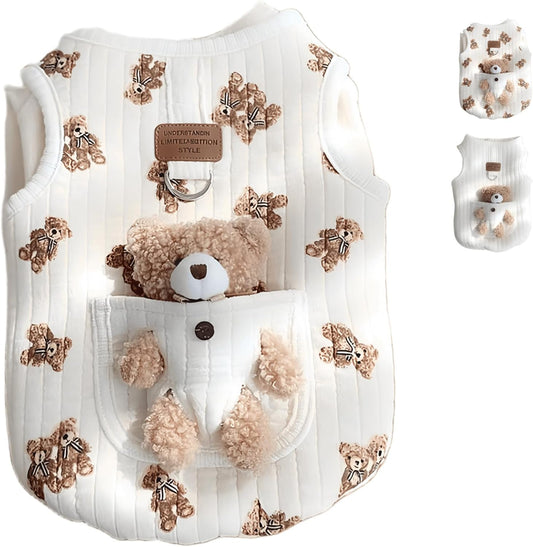 Cute Pet Apparel Plush Bear Pattern Cartoon Dog Clothes All Season Sleeveless Puppy Kitten Pullover Soft Skin-Friendly (White2, XS (1-2.2lbs))