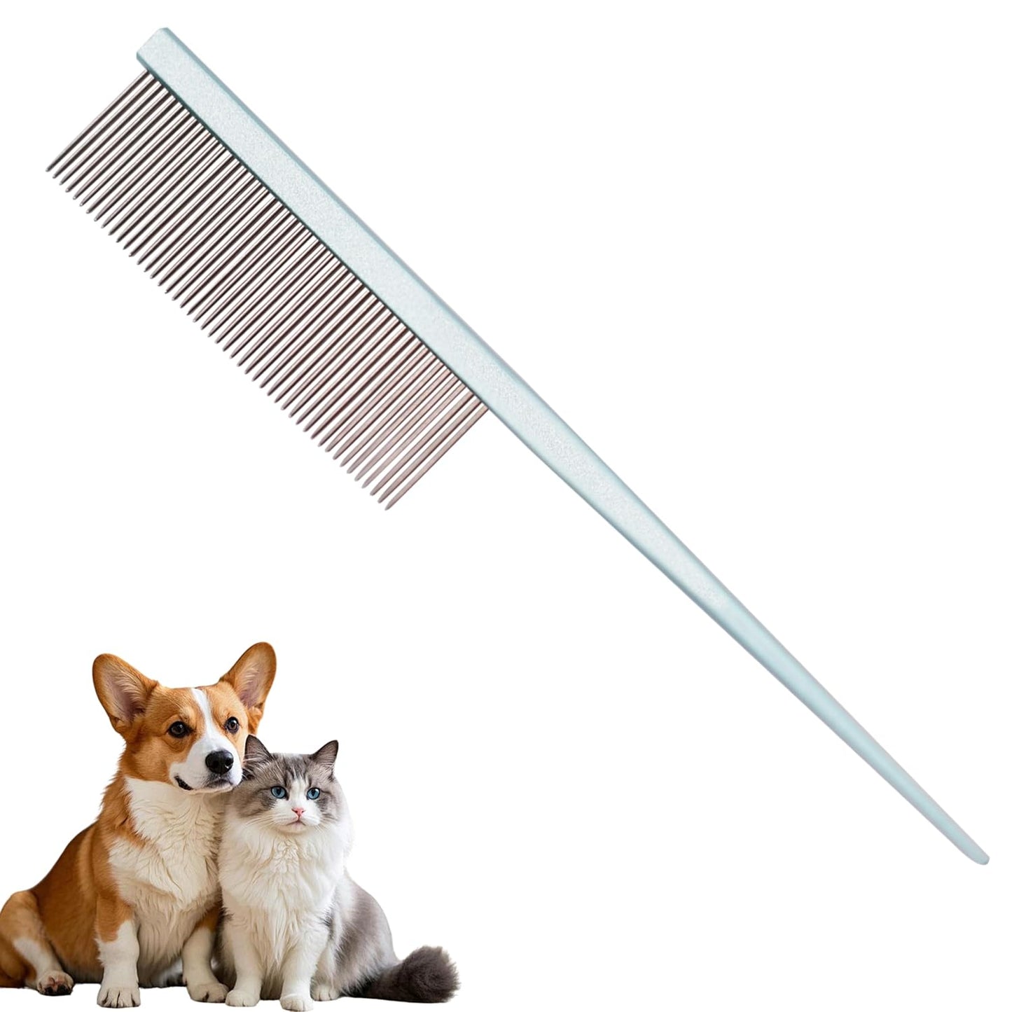 Grooming Pet Comb Rat Tail Dematting Cat and Dog Comb，Rounded Ends Design for Safe Tangle Removal, Hairstyling, Massage，Loose Hair Removal，Prevent Irritation，Fluffing Paws,Face,Tail,Remove Tear Stain