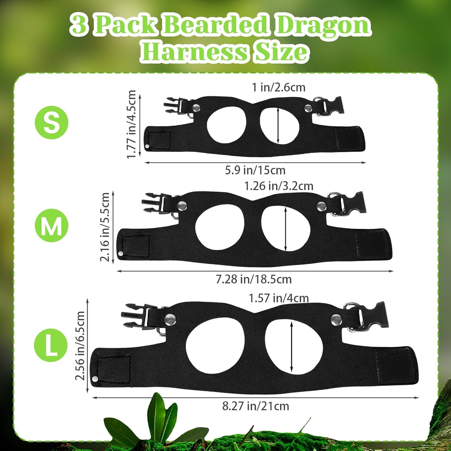 3 Pack Bearded Dragon Harness and Leash Set, Bearded Dragon Leash, Soft Leather Harness with 6.56FT/2M Retractable Leash, Small Animal Easy Walk Harness for Ferret, Rabbit, Hamster, Lizard (Black)