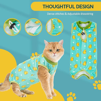 Avont Cat Recovery Suit - Kitten Onesie for Cats After Surgery, Cone of Shame Alternative Surgical Spay Suit for Female Cat, Post-Surgery or Skin Diseases Protection -Duck(M+)